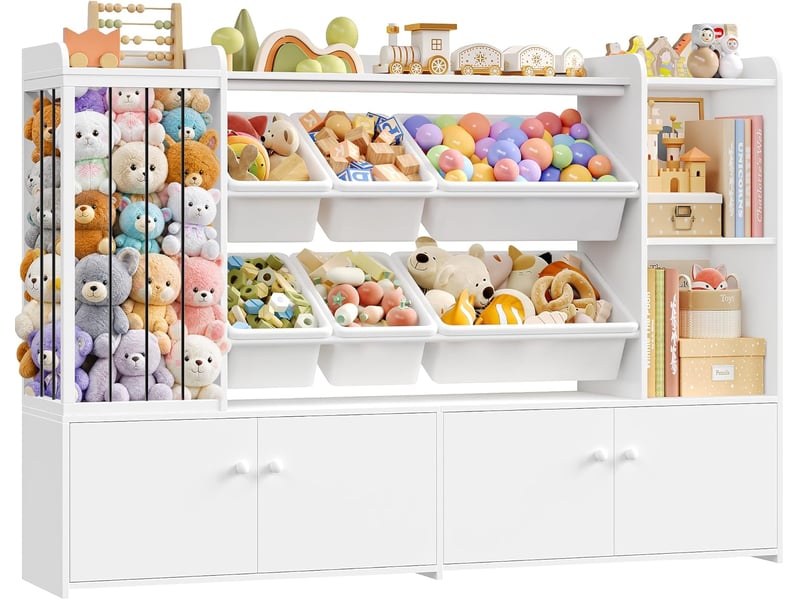  Meuble rangement enfant, bibliothèque enfant, 137,3x28x94cm,blanc  - Conforama A