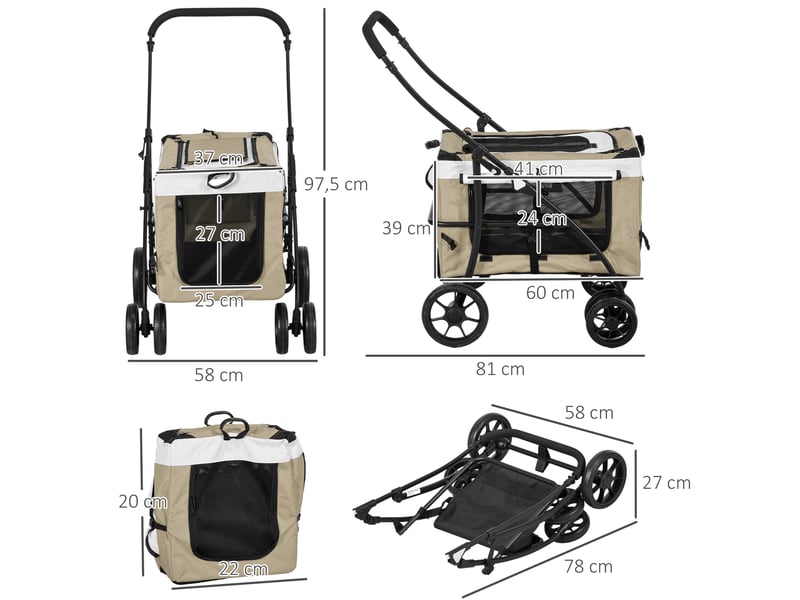 Poussette pliable pour 81 x 58 x 97,5 cm – beige – sac de transport amovible et freins arrière - Conforama C