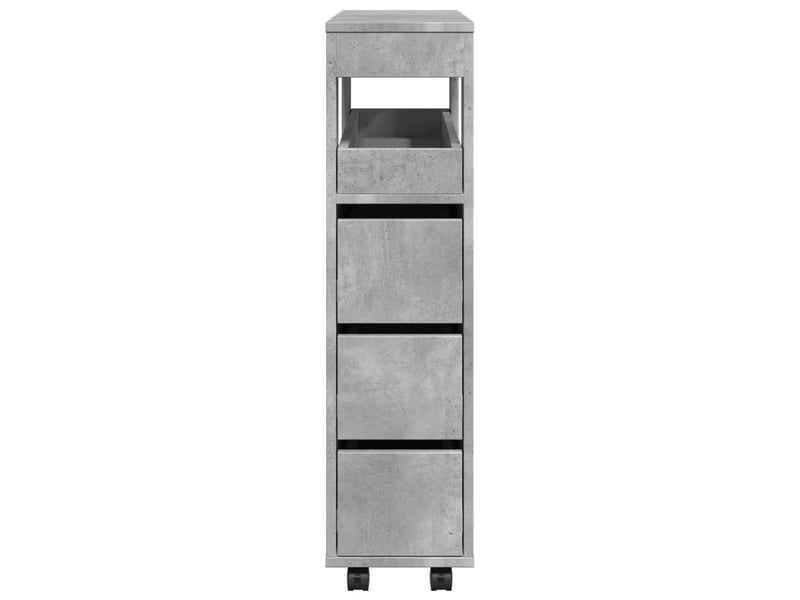 Meuble étroit salle de bain, commode à roulettes gris béton - Conforama E