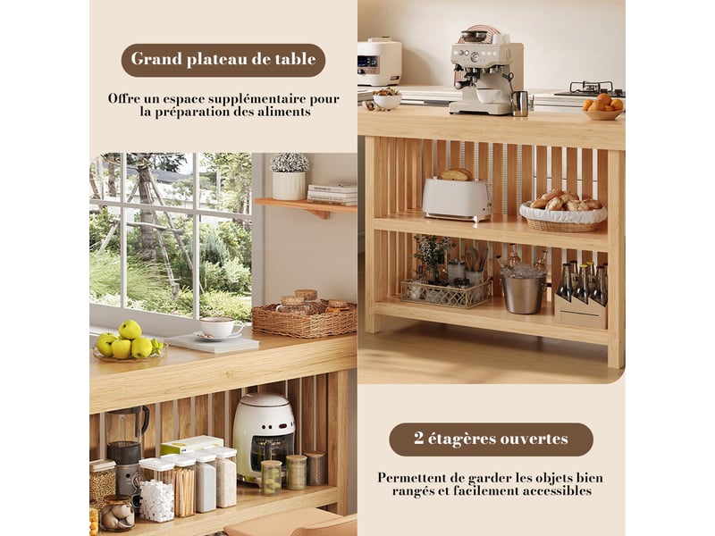  Table haute de bar mange-debout comptoir avec 2 étagères, bois naturel mdf  - Conforama B
