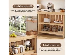 Table haute de bar mange-debout comptoir avec 2 étagères, bois naturel mdf
