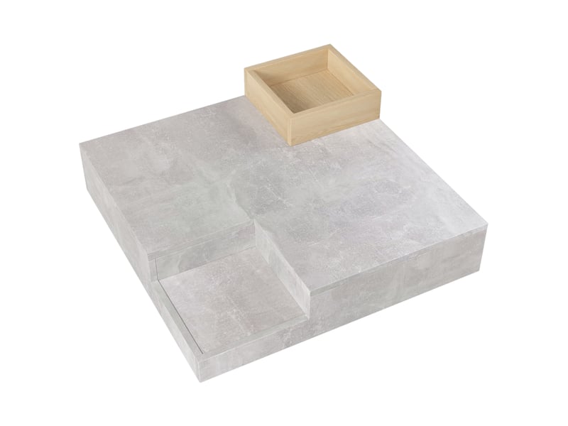  Table basse 72x72x30 cm avec boîte de rangement amovible, plateau carré et base centrale, panneaux, gris béton et bois ABC - Conforama A