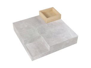 Table basse 72x72x30 cm avec boîte de rangement amovible, plateau carré et base centrale, panneaux, gris béton et bois