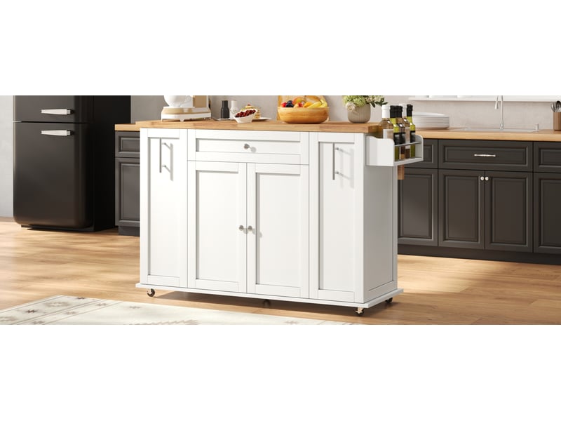  Desserte de cuisine 120 x 4570 x 87 cm, plateau rabattable, blanc et naturel  - Conforama E