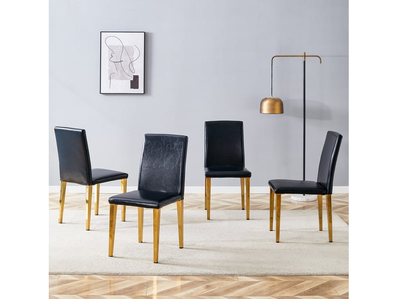  Lot de 4 chaises de salle à manger 90 cm chaise cuisine, chaise design moderne, dossier confortable, noir pu, doré métal  - Conforama D