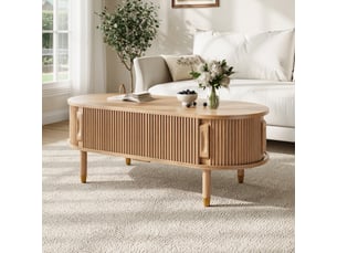 Table basse ovale coloris naturel <strong>OKWISH</strong> <strong></strong> - 110 cmx48 cm