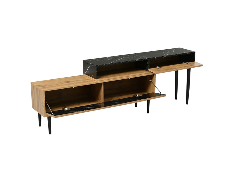  Meuble tv extensible modenvie 129 à 200 x 30 x 58 cm effet bois foncé et marbre noir  - Conforama A