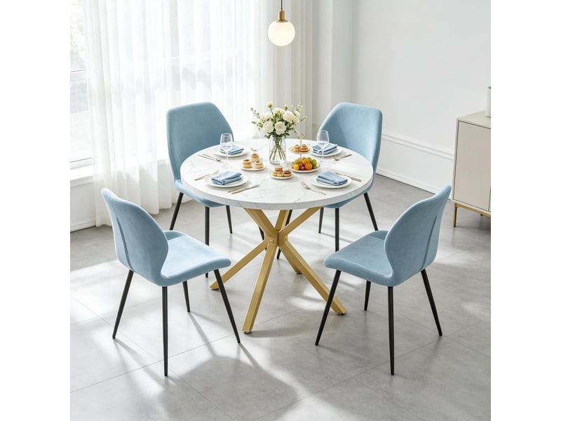  Table à manger ronde ø 100 cm pour 2 à 4 personnes, effet marbre blanc et doré  - Conforama B