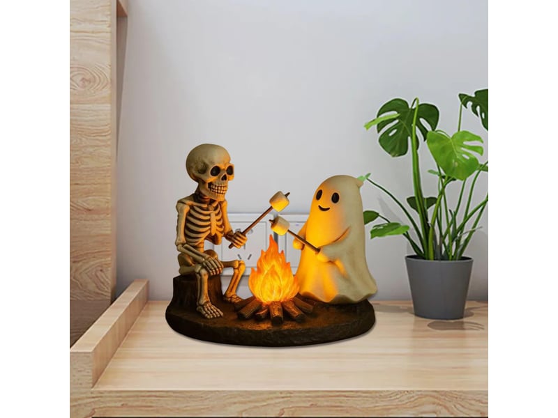 Lampe halloween squelette fantôme, lumière décorative ambiance feu de camp, décoration maison - Conforama E