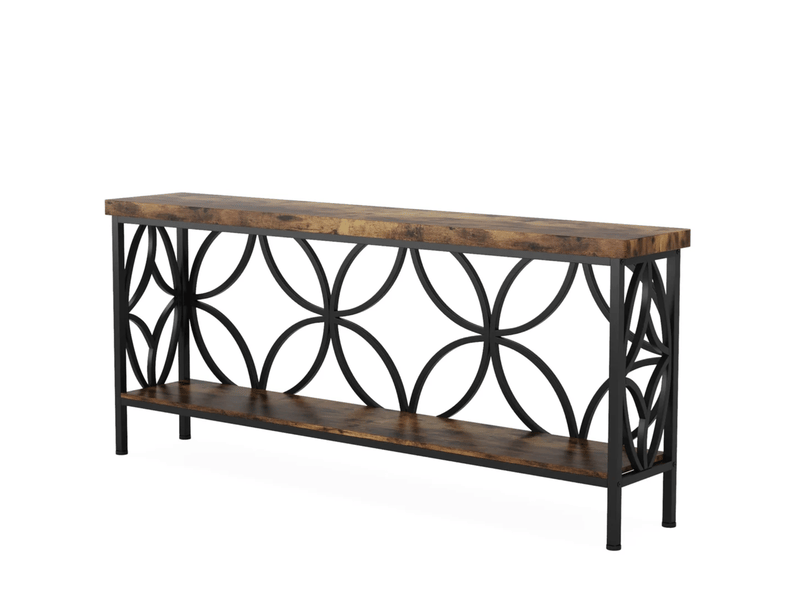  Console industrielle avec étagère ouverte et 2 niveaux pour entrée et salon, en métal et bois, noir, 160 × 29,5 × 80 cm  - Conforama A