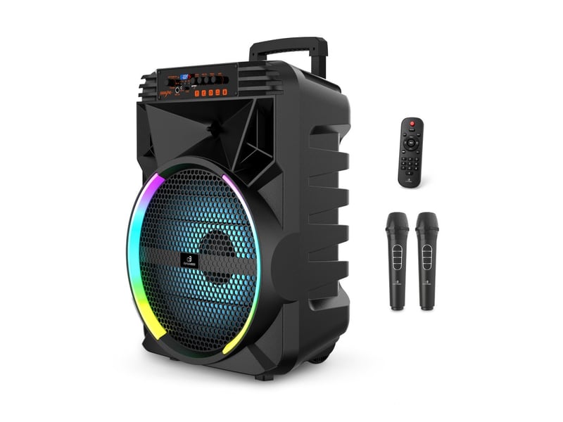  Dynabass - boomled x - enceinte karaoké portable - 2 micros et télécommande - bluetooth - led rgb  - Conforama A