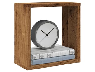 Lot de 4 étagères cube murales, armoires de rangement vieux bois 30x15x30 cm cf42748