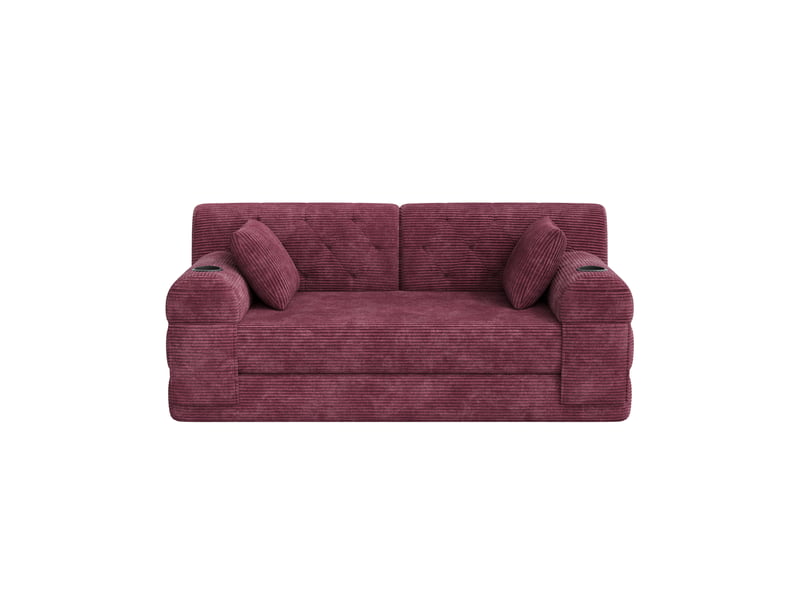  Canapé droit convertible 2 places en velours côtelé rouge, dossier haut, porte-gobelets, poches, 168x80x81 cm 168x80x81cm - Conforama A