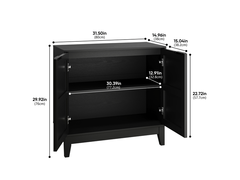 Buffet de rangement 80x38x76 cm, avec 2 portes à motif floral, pour salon, cuisine, salle à manger, mdf noir, élégant - Conforama C