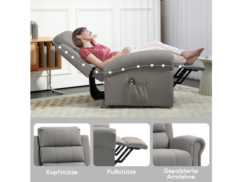  Fauteuil massant électrique avec aide au relevage, fonction relax et chauffage, en tissu gris clair 91 × 89 × 106 cm  - Conforama D