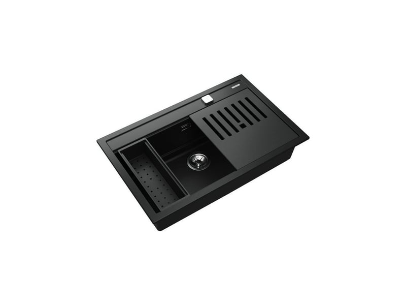  Evier en granit 80 cm noir nova 1 bac rectangulaire helixpro 3½ avec planche et passoire TEK8434778034486 - Conforama E