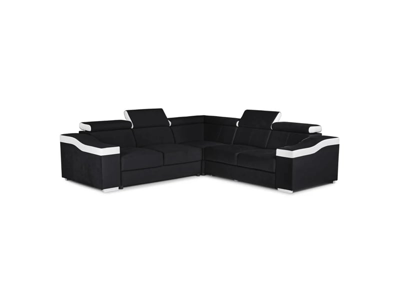  Lucky mini - canapé d’angle convertible réversible en velours noir et simili blanc LUCKY-MINI-NOI-BLA - Conforama A