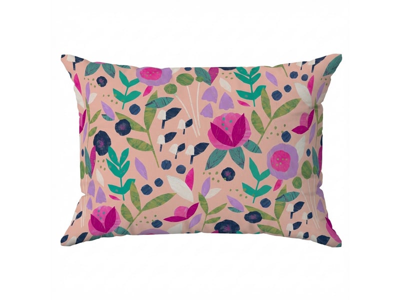  Lot 2 taies d'oreiller 50x70 cm percale de coton floral collage rose PD25547 - Conforama A