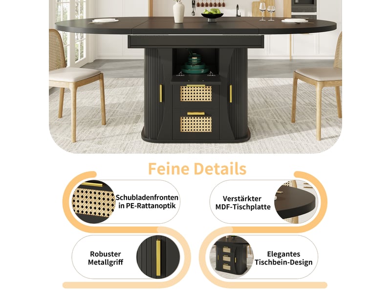 Table à manger extensible,118x118x77,1 cm,avec tiroirs,mdf,noir - Conforama D