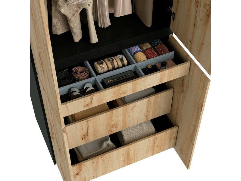  Armoire — chêne — 180 × 50 × 200 cm — 6 portes — 5 tiroirs  - Conforama E
