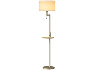 Lampadaire moderne avec étagère, abat-jour en lin, interrupteur à chaînette et port usb, ø 40 x 170 cm, pour le salon, doré