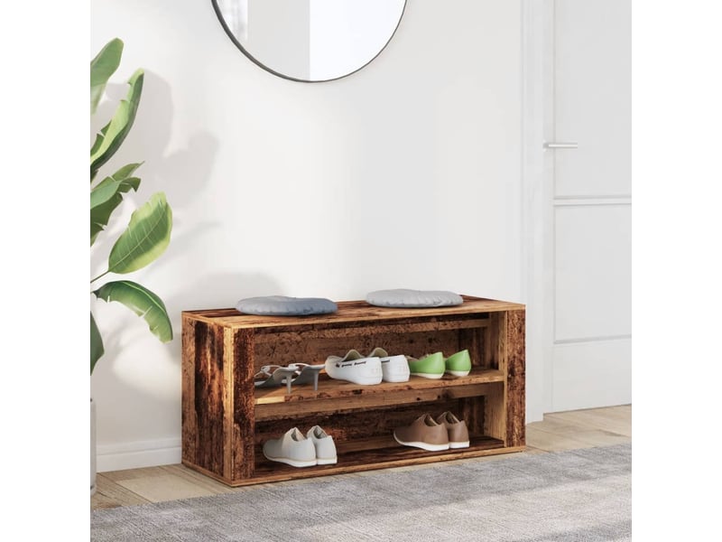  Banc à chaussures, meuble à chaussures vieux bois 100x35x45 cm bois d'ingénierie  - Conforama C