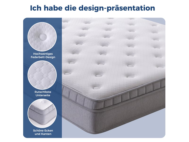  Matelas à ressorts ensachés 140x200 cm h3, blanc ancien, mousse confort, 7 zones et hauteur 25 cm  - Conforama B