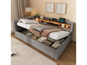 Lit banquette 90x200 cm <strong>SAPGAKS</strong> <strong></strong> coloris gris