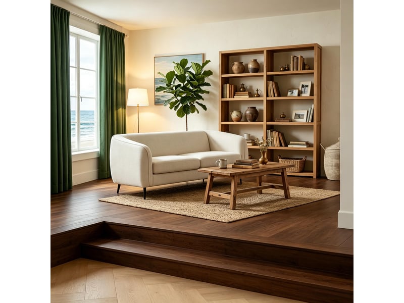  Canapé 2 places corda, beige, design courbé, loveseat moderne, canapé convertible, style accent  - Conforama D
