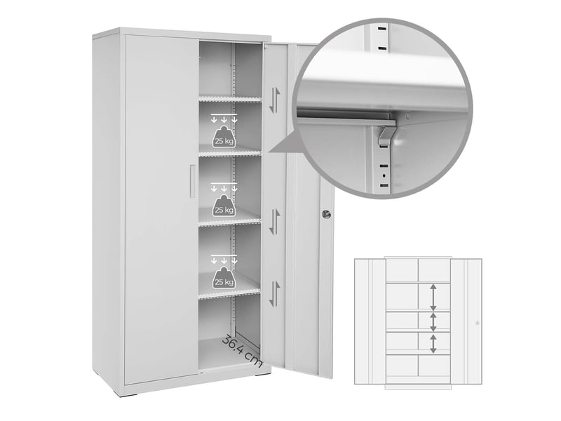 Armoire de rangement métal 80 x 40 x 180 cm 5 niveaux réglables accès facile design classique en acier gris 12_0010803  - Conforama B