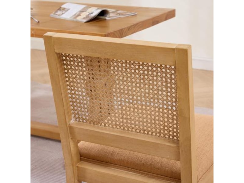  Chaises à manger en rotin – lot de 2, dossier cannage, cadre bois naturel, style milieu du siècle, couleur tan  - Conforama D