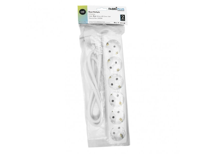  Multiprise fabrilamp alargadera 6 prises câble 3 m 3500 w blanc 166420630 - Conforama C