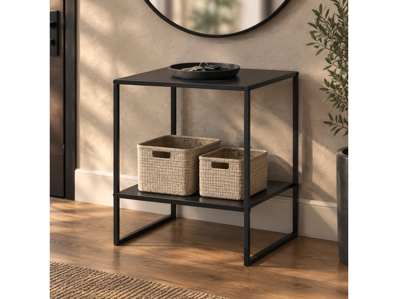  Table d’appoint industrielle noire en acier avec étagère 40x40x45 cm  - Conforama C
