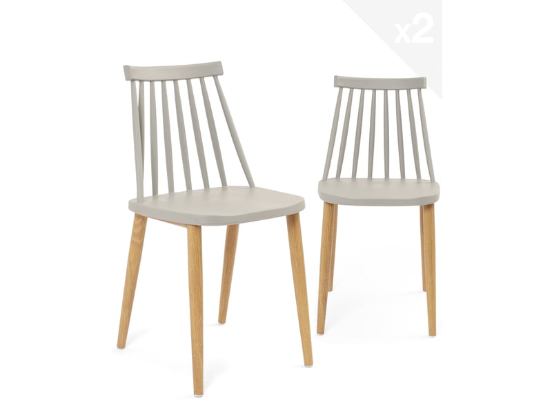  Lot de 2 chaises bistrot scandinaves bao grises à barreaux avec pieds métal décor bois  - Conforama A