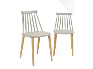Lot de 2 chaises bistrot scandinaves bao grises à barreaux avec pieds métal décor bois