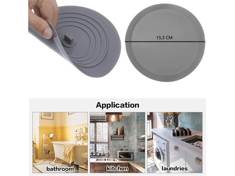 Bouchon de baignoire en silicone, bouchon d'évier, diamètre 15,3 cm, bouchon de vidange universel (1 pièce, gris) - Conforama B