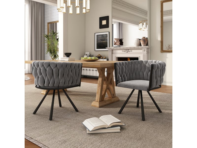  Lot de 4 chaises de salle à manger pivotantes 360° en velours gris  - Conforama B