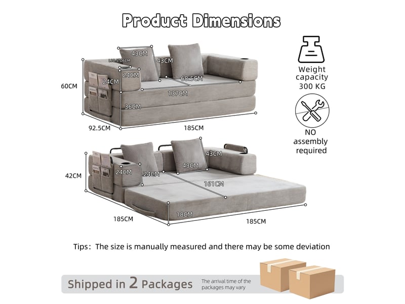  Canapé-lit au sol modenvie convertible 2 places en velours côtelé gris clair 185 x 92,5 cm  - Conforama C