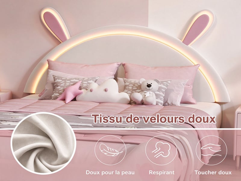  Lit enfant 140x200 cm ezssw, coloris crème et rose  - Conforama E