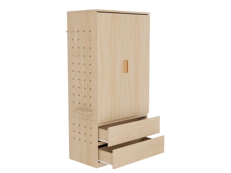  Armoire modenvie de rangement 70 x 50 x 170 cm avec 2 tiroirs et panneau perforé bois clair  - Conforama A
