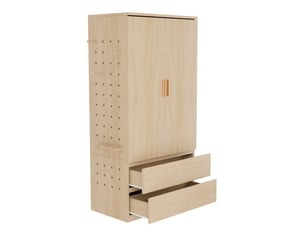 Armoire modenvie de rangement 70 x 50 x 170 cm avec 2 tiroirs et panneau perforé bois clair