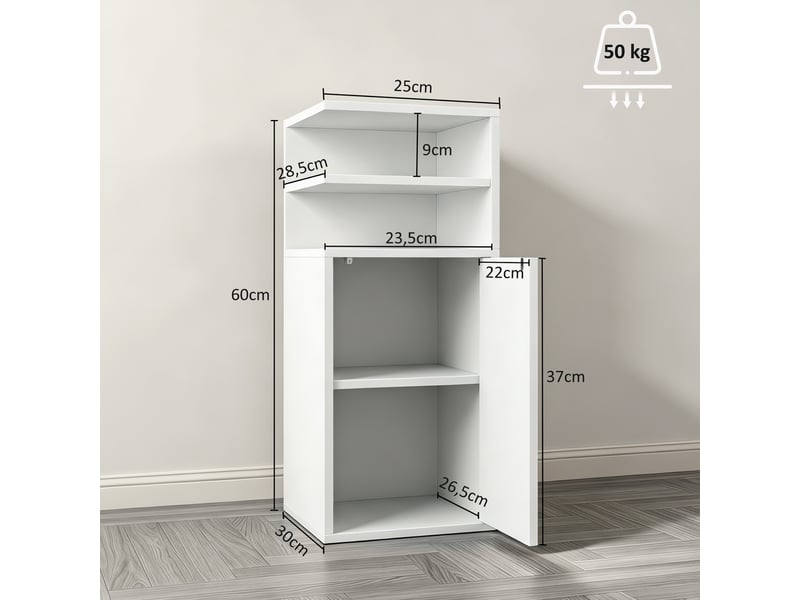  Ensemble de 2 tables de chevet avec porte et compartiments ouverts pour petits espaces, 25 x 30 x 60 cm, blanches  - Conforama E