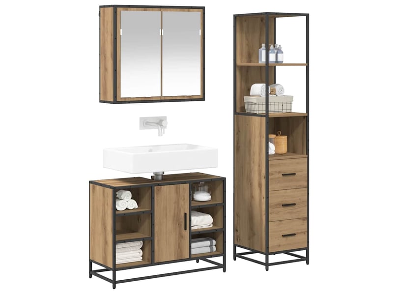Ensemble de mobilier de salle de bain 3 pc chêne artisanal cf64299 - Conforama C