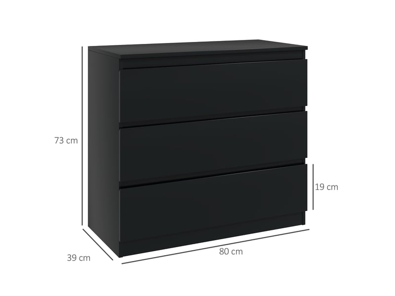  Commode 3 tiroirs sans poignées en mdf noir 80 x 39 x 73 cm  - Conforama C