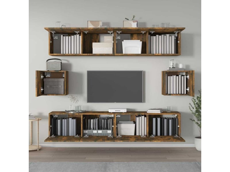 Ensemble de meubles tv 6 pcs chêne fumé bois d'ingénierie shl84960  - Conforama C