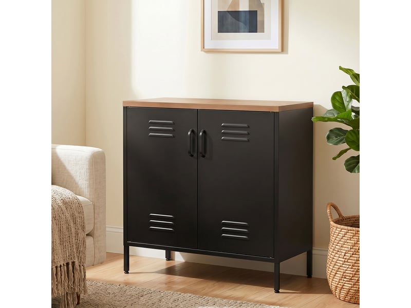  Buffet salon métallique, meuble de rangement industriel avec 2 portes et étagère réglable, noir, 80 x 40 x 80 cm  - Conforama D