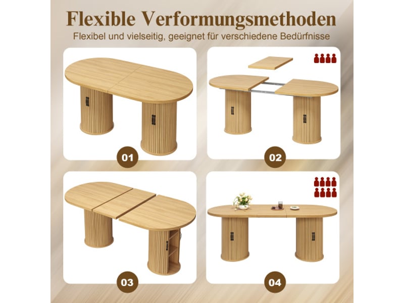  Table à manger extensible 150-190 cm – gain de place, rangement caché, poignées en métal, brun naturel  - Conforama E