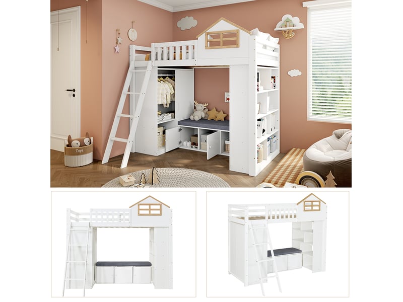 Lit mezzanine enfant 90x200 avec rangement et armoire homvra - Conforama D