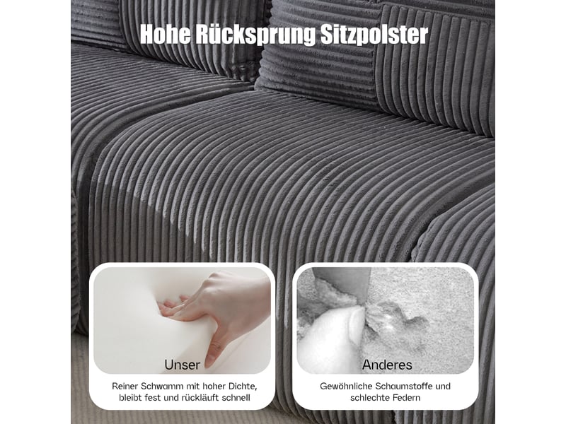 Canapé modulable, canapé de salon – gris foncé, porte-gobelets, en velours tricoté - Conforama W