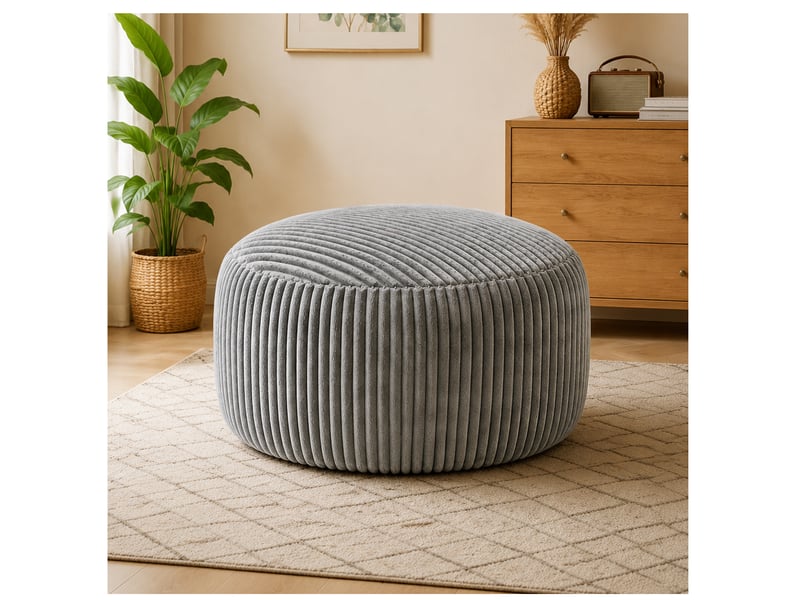  Fauteuil poire modenvie rond en velours côtelé gris clair avec garnissage en mousse à mémoire de forme 100 x 100 x 50 cm  - Conforama B